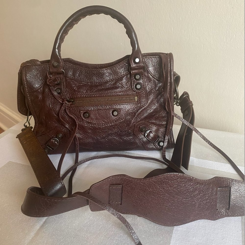 Balenciaga Small Brown City Classic Studs Handbag